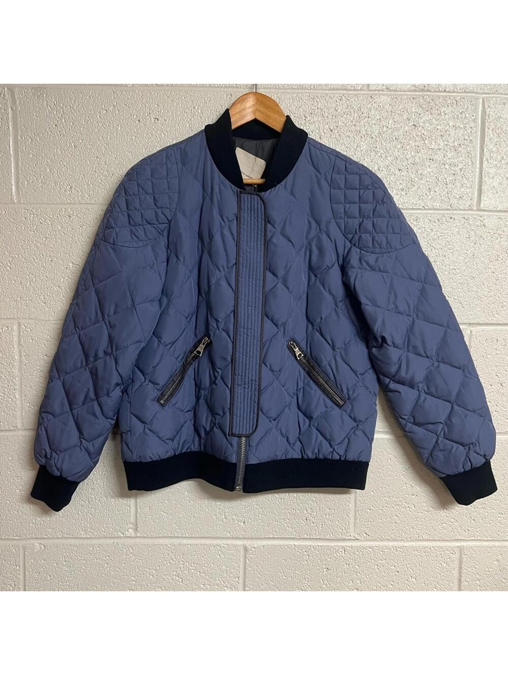 Rebecca Taylor Blue Quilted Bomber Jacket Womens Size 4 Zip Front Coat - Picture 3 of 6
